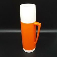 70er Jahre  Thermoskanne  Orange mit Griff und Trinkdeckel