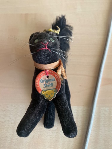 Steiff katze schwarz mit knopf - katze,