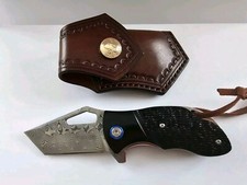 Damastmesser 15cm Damaskus Taschenmesser, Klappmesser mit Lederetui Skull, neu 