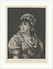 Die Tochter Jephthas Sichel Schmuck Kopftuch Ohrringe Zigeuner Holzstich E 17157