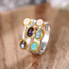 Ring in Silber mit bunten Zirkonia Steinen Damen Gr. 57-63 Blau Lila Weiß  17mm