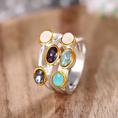 Ring silber mehrreihig bunte - ring,