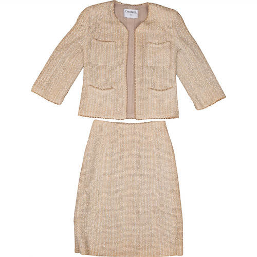 Chanel tweed pearl jacket set - chanel,