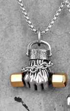 316L Edelstahl Hand mit Hantel Anhänger mit Kette - Halskette Edelstahl 60 cm