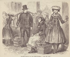 Volkstrachten in den Vierlanden. Stahlstich von 1885.
