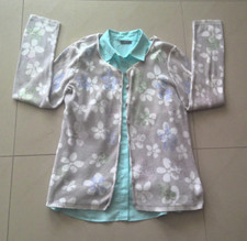 SIX-O-SEVEN Cardigan Strickjacke Gr.38 Grau Weiß Blumen