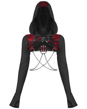Punk Rave Damen Gothic Kapuzen Bolero Shrug Top Schwarz Rot Cropped Jacke Ketten