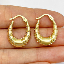 14K Gold graduierte ovale Bambus Creolen 22mm