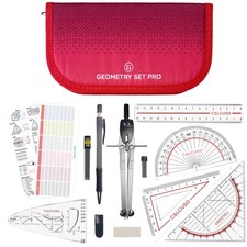 CALCUSO Geometrie Set PRO – Rotes Mäppchen mit Zirkel, Geodreieck & Lineal