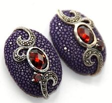 Ohrstecker  Rochen Leder Zirkonia  Rot & Markasit   925er ECHT SILBER