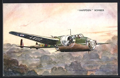 Künstler flugzeug hampden - künstler-ak,