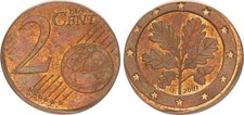  Fehlprägung 2 Cent 2007 F auf 1 Cent Rohling !!! prägefrisch   64834