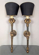 Paar alte Wandappliken Lampen Leuchte Louis XVI Stil Putten Puttiköpfe Holz 85cm