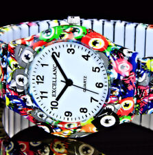 Excellanc Damen Armband Uhr mit Zugband Flexband Bunt Rot Gelb Schwarz Orange