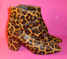 Leoprint Ponyfell Stiefel Leo Fell Leder 37 Stiefelette beige braun Blockabsatz