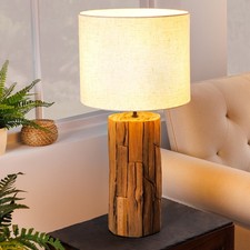 Design Tischlampe ROOTS 60cm Treibholz beige Leinenschirm handmade Tischleuchte