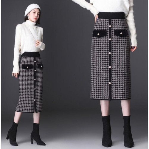 Damen midi strickrock hohe - damen,