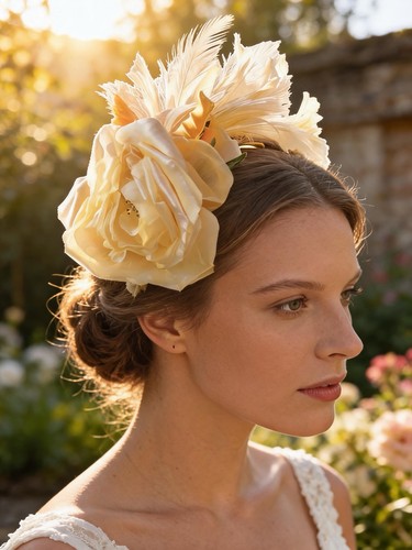 Fascinator apricot seide - apricot, rose
