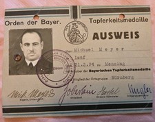 Bayern Ausweis Goldene Tapferkeitsmedaille Lauf Nürnberg TKM Bay. Verdienst...