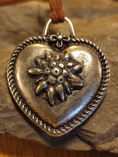 Oktoberfest Trachten Halskette Herz Edelweiß am 60 Cm Band Dirndl Blickfang :)