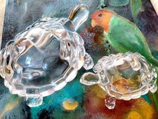 Bleikristall Figuren Schildkröten Mutter mit Baby von d'Arques France Cristal