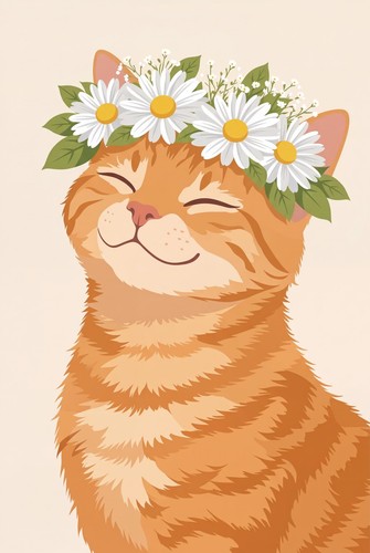 Katze mit blumen - 1x, „katze