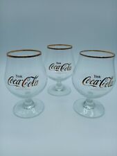 Coca Cola Gläser Goldrand weißer Eichstrich 0,3L Schwenker 3 Stück Vintage