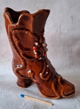 Vintage Damen Stiefel Höhe 11,5 cm  braun kleine Vase Keramik  Deko Schuhe