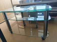 TV Tisch mit Drehplatte Sicherheitsglas Hochwertig Fernsehtisch Hifi Rack Refal