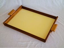 Vintage Tablett Holz Resopal gelb 50er