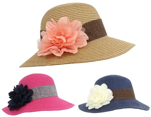 Strohhut damen mit deko - strohhut, deko-blume