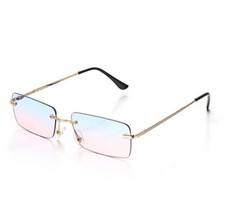 Brille ohne Stärke Randlos Blau-Pink Mode Unisex Rahmenlos Damen Herren Vintage