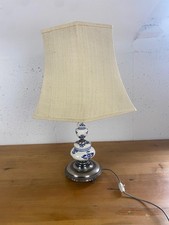 Vintage Tischlampe Keramikfuß Blau-Weiß Barockstil mit Stoffschirm