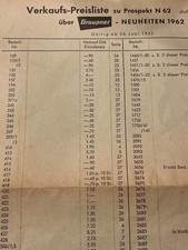 Graupner Verkaufs-Preisliste N62 Neuheiten 1962