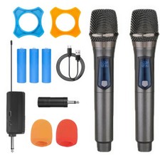 2x UHF Funkmikrofon mit Empfänger Kabellos Wireless Karaoke Dynamikmikrofon NEU