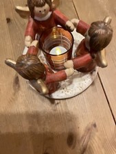 GILDE Teelichthalter 3 Engel Im Kreis Rotes Kleid Goldene Flügel+ Teelichtglas