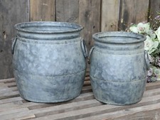 Töpfe Pflanzgefäß Zink 2er-Set Kräutertopf Eimer Landhaus Vintage Shabby rund
