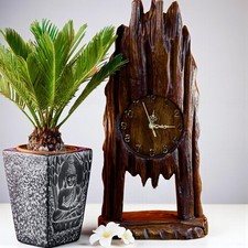 Teak Wurzelholz Standuhr