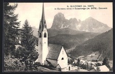 Ansichtskarte San Giacomo in Gardena, Chiesa verso il Sassolungo 