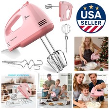 Compact Pink Hand Mixer with 5