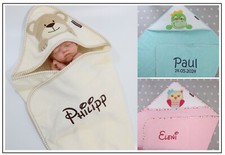 Kapuzentuch mit Namen HANDTUCH MIT KAPUZE bestickt GEBURT 100% Baumwolle