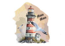 Leuchtturm mit möwen maritim - mit,
