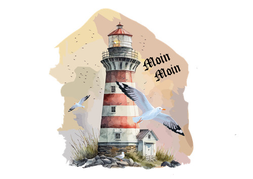 Leuchtturm mit möwen maritim - mit,