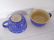 2 ( von 6 )  Keramik Teetassen in Bürgel-Muster: blau weiße Punkte