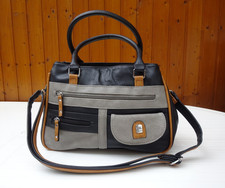 "Valentina" Handtasche - Umhängetasche, 3 große Hauptfächer, schwarz grau