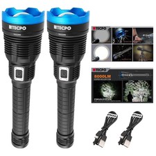 2x TASCHENLAMPE 8000 LUMEN AKKU HANDLAMPE 200m LEUCHTWEITE + POWERBANK FUNKTION