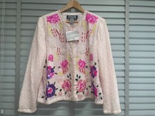 INDIGO MOON Jacke Perlen rosa groß bestickt Pailletten Blumen Smart Vintage