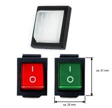 Einbau Schalter Wippschalter rot grün beleuchtet 2-polig 16A 30x22mm Schutzkappe