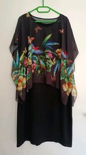 ? Doris Streich ?Kleid Schwarz mit Chiffon Überhang mit Print Gr.  44