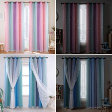 1/2x Gardinen Sterne Vorhänge Blickdicht Kinderzimmer Halbtransparent mit Ösen